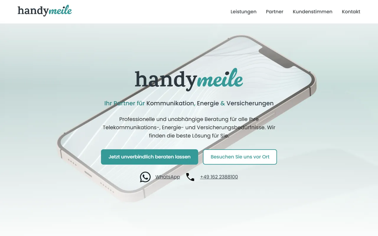 Screenshot der Website der Handymeile GmbH
