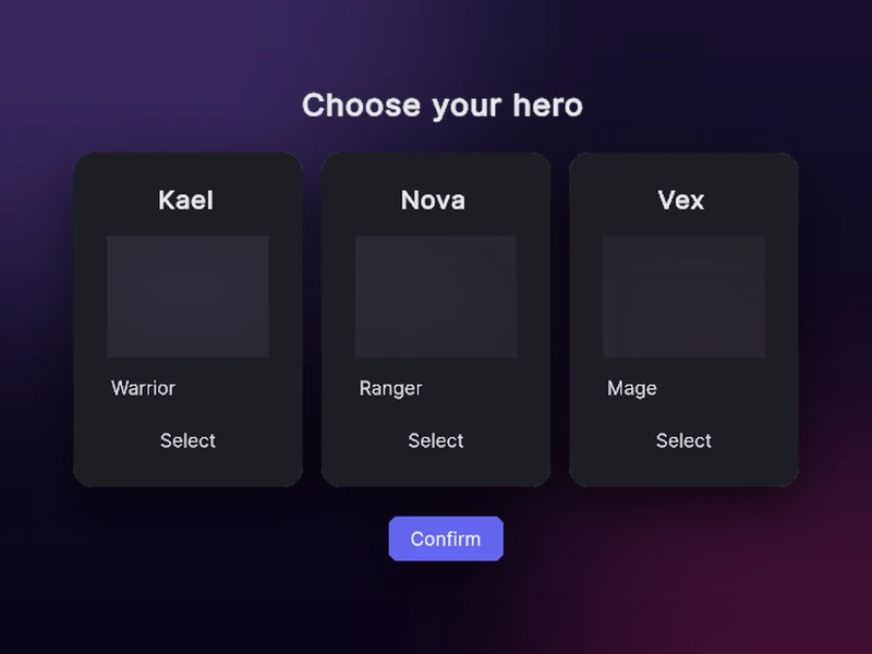 Vom Wizard erzeugter Character-Select-Screen